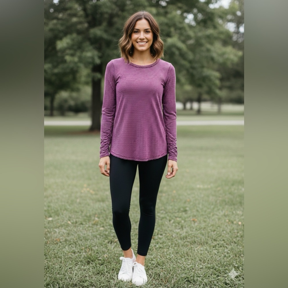 lululemon athletica purple and black striped Long Sleeve Top size M